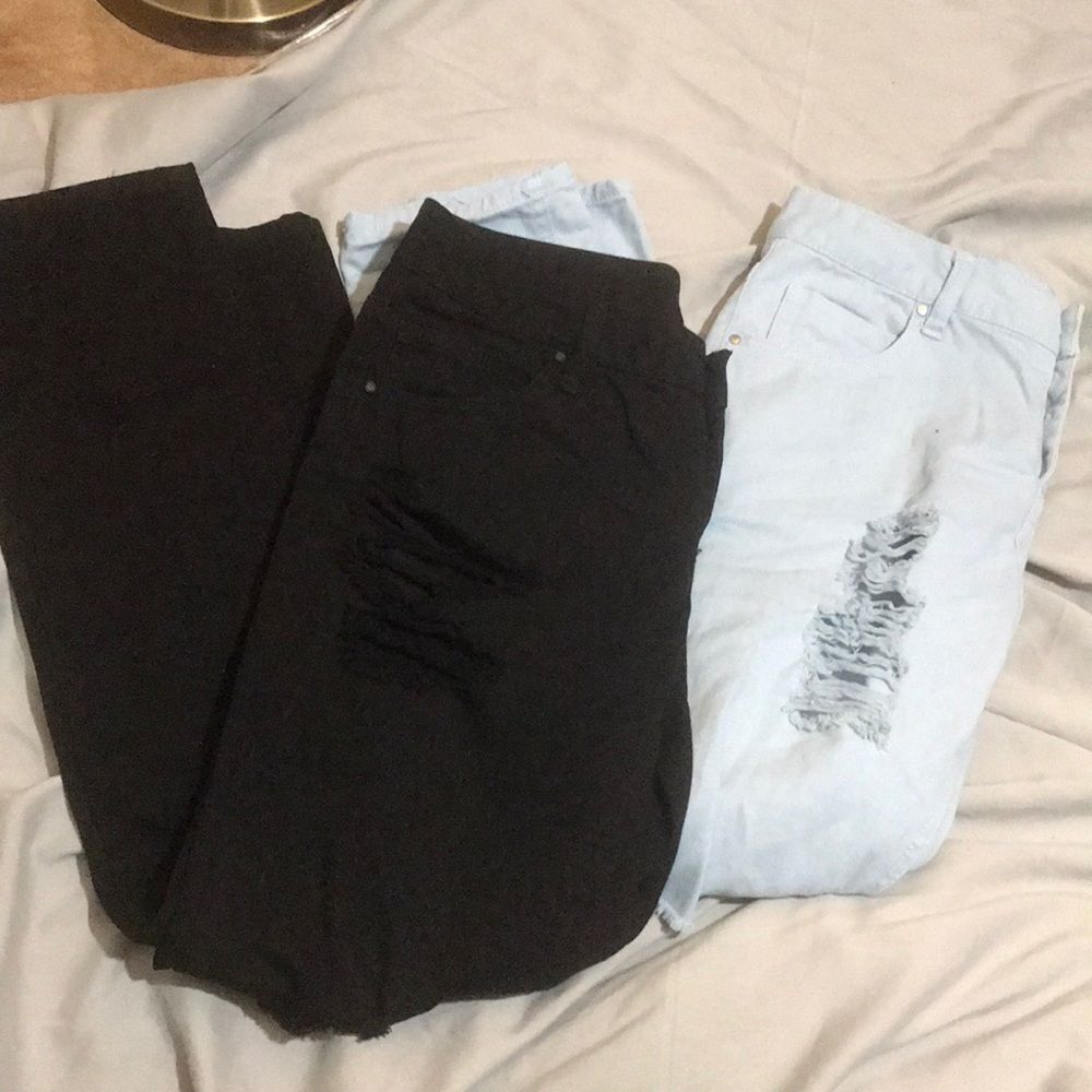 Two cropped distress jeans